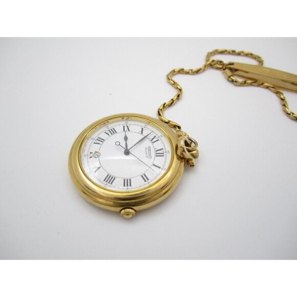 Vtg Women Seiko Quartz WR Analog 40mm Dial Railroad Roman Pocket Watch (G166) - Picture 6 of 7